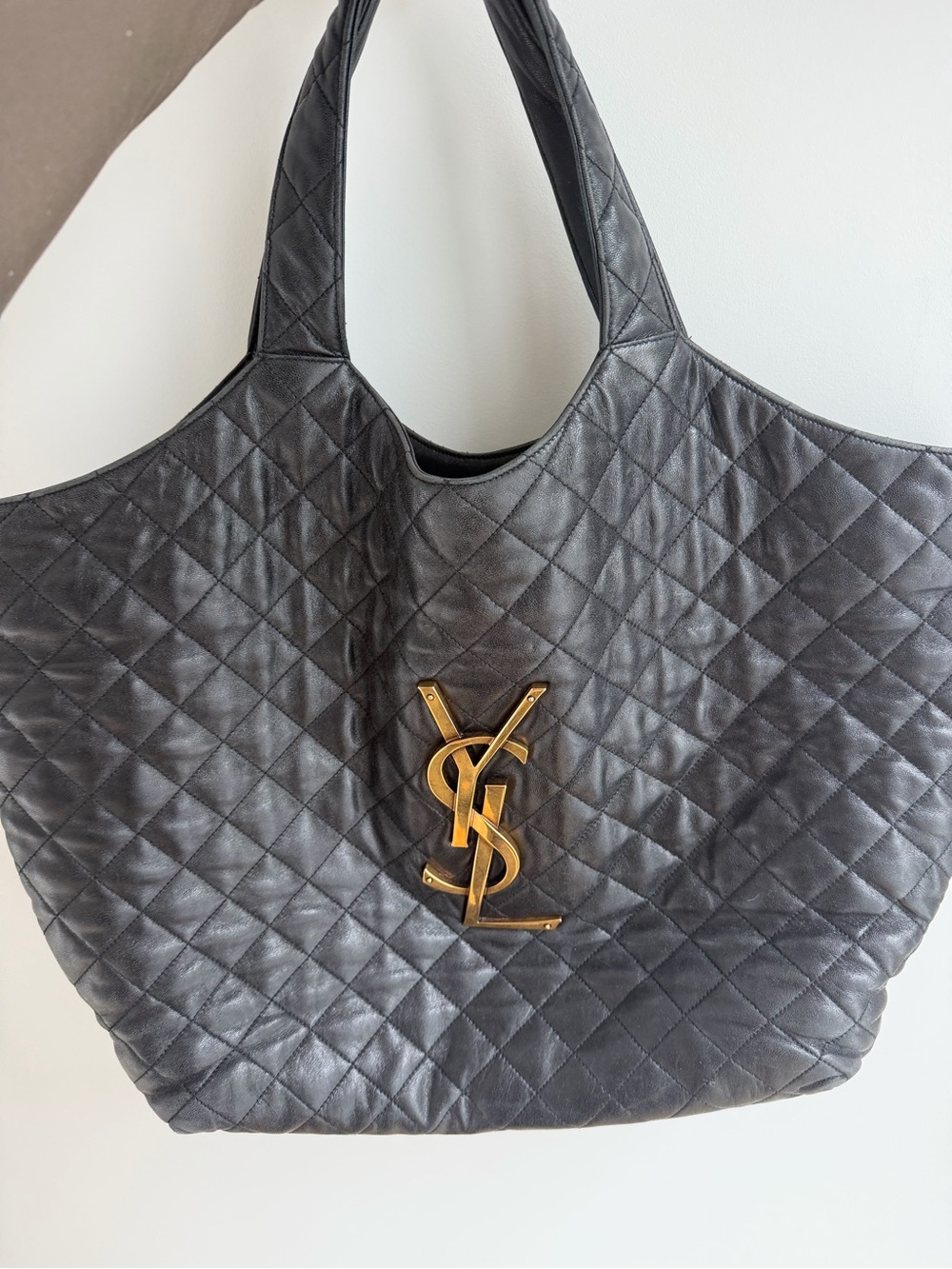 Saint Laurent Black Suede Messenger Bag with Gold Zip